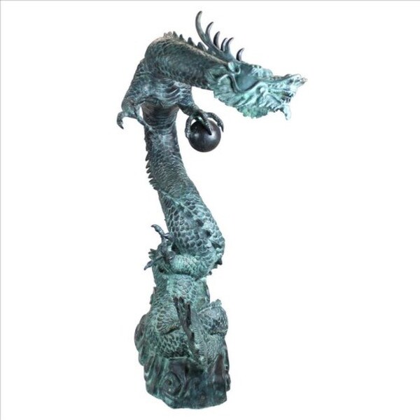 Side View Asian Dragon with Oriental Power Orb Bronze Garden Statue